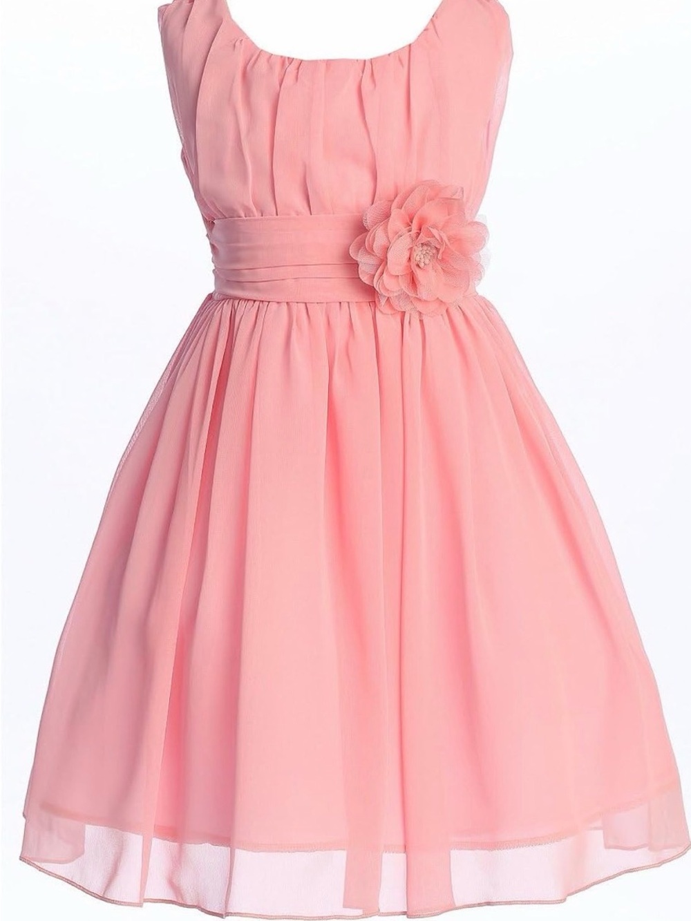 Girls Pink Flower Waistband Chiffon Dress